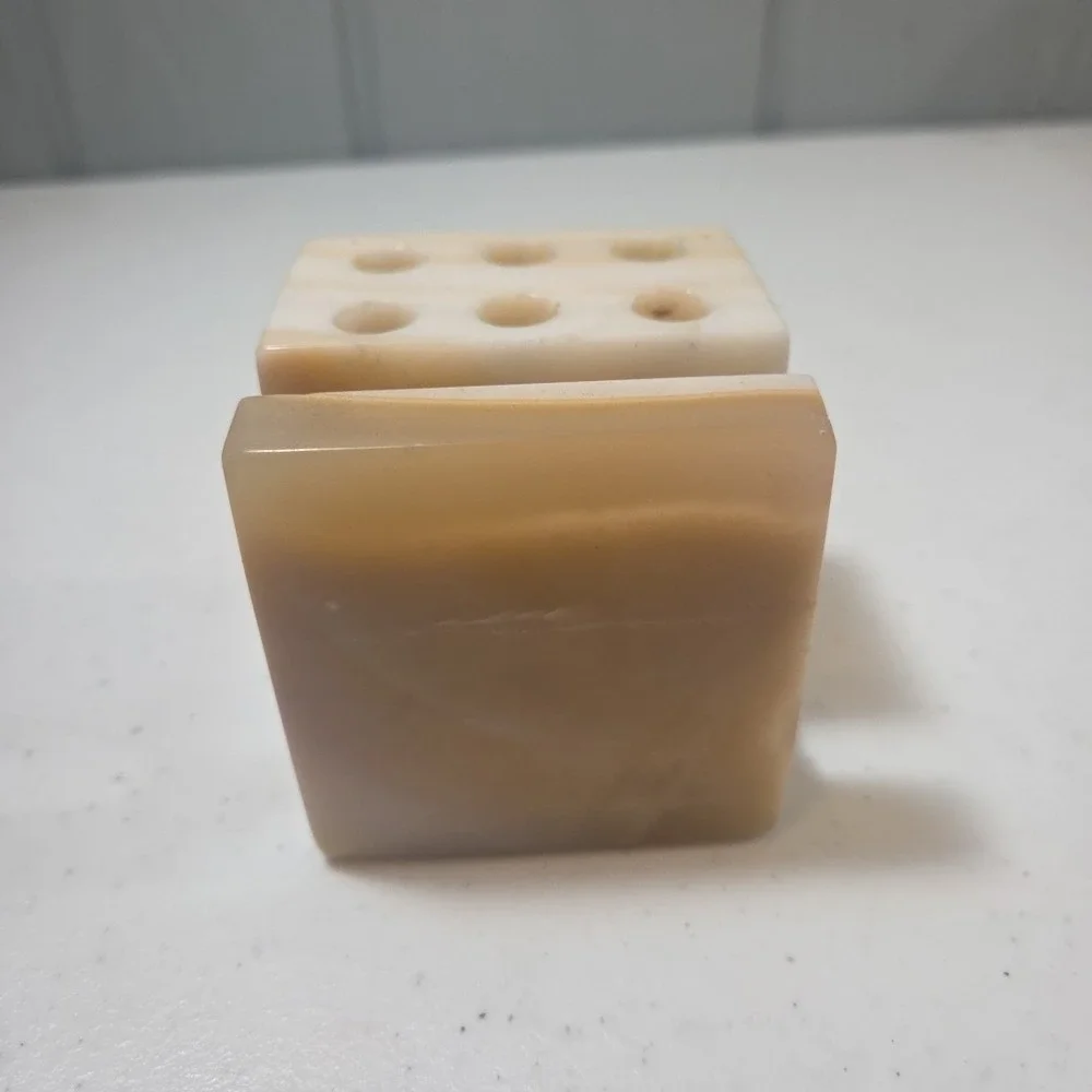 Vintage Marble Onyx Cube Pen & Letter Holder Desktop Organizer Heavy Quality